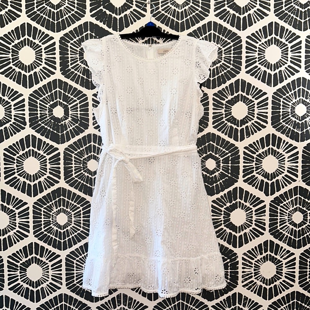 LOFT White Flower Eyelet Dress